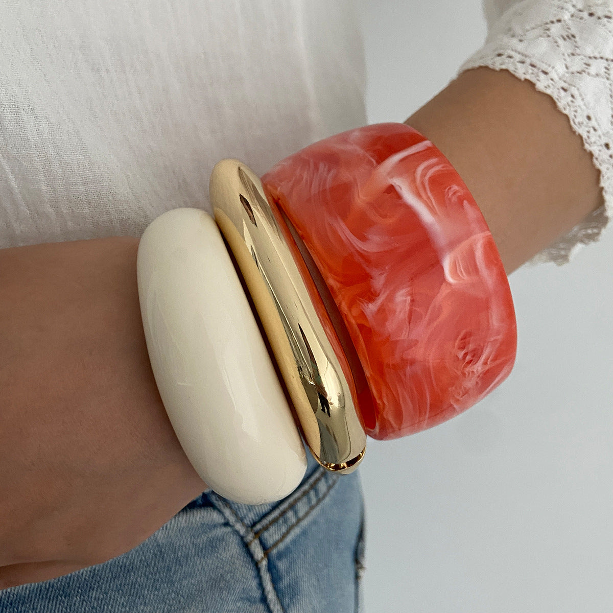 Planderful Vienna Verve Metal Dopamine Wide C Shaped Bracelet Glossy Finish Statement For Women