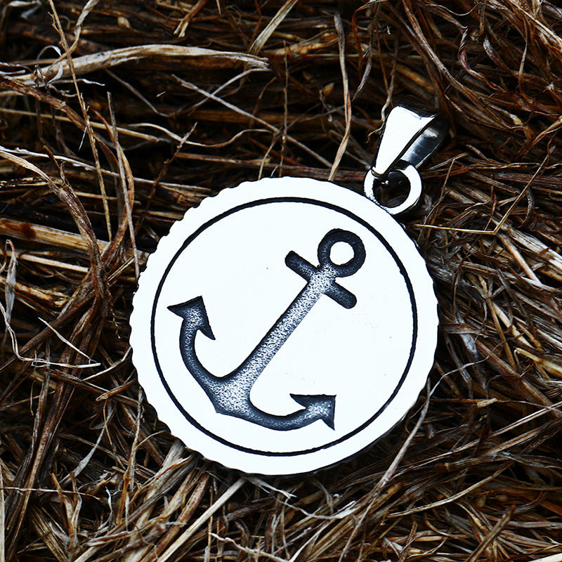 European and American Vintage Compass Titanium Steel Anchor Pendant for Men - Wholesale Jewelry