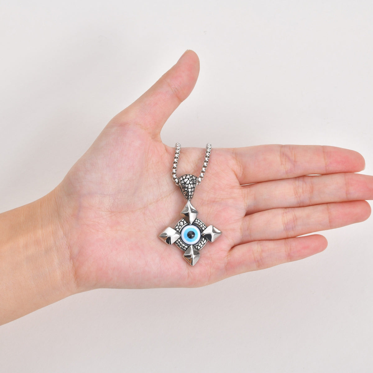 Stainless Steel Devil's Eye Cross Male Wave Pendant Necklace
