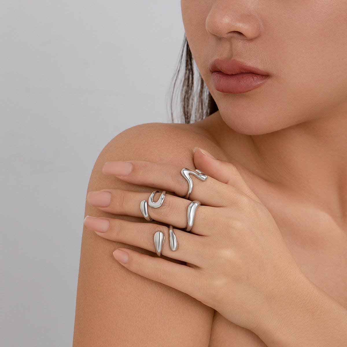 Planderful Vienna Verve Geometric Open Ring Lava Metal Texture For Modern Fashion Lovers