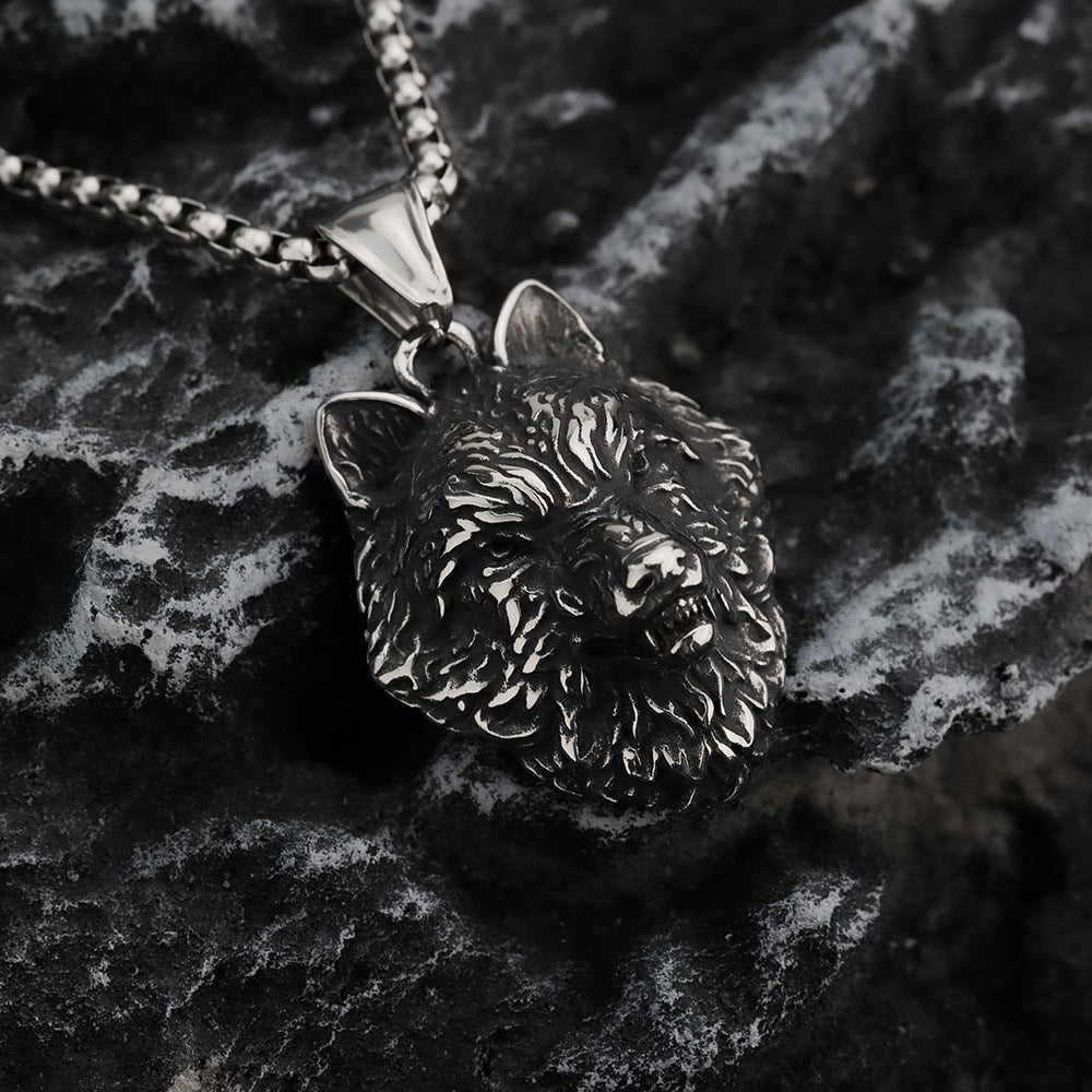 Hip Hop Viking Wolf Head Titanium Steel Men's Necklace