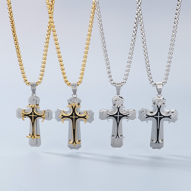 Planderful Men Cross Pendant Necklace Titanium Durable