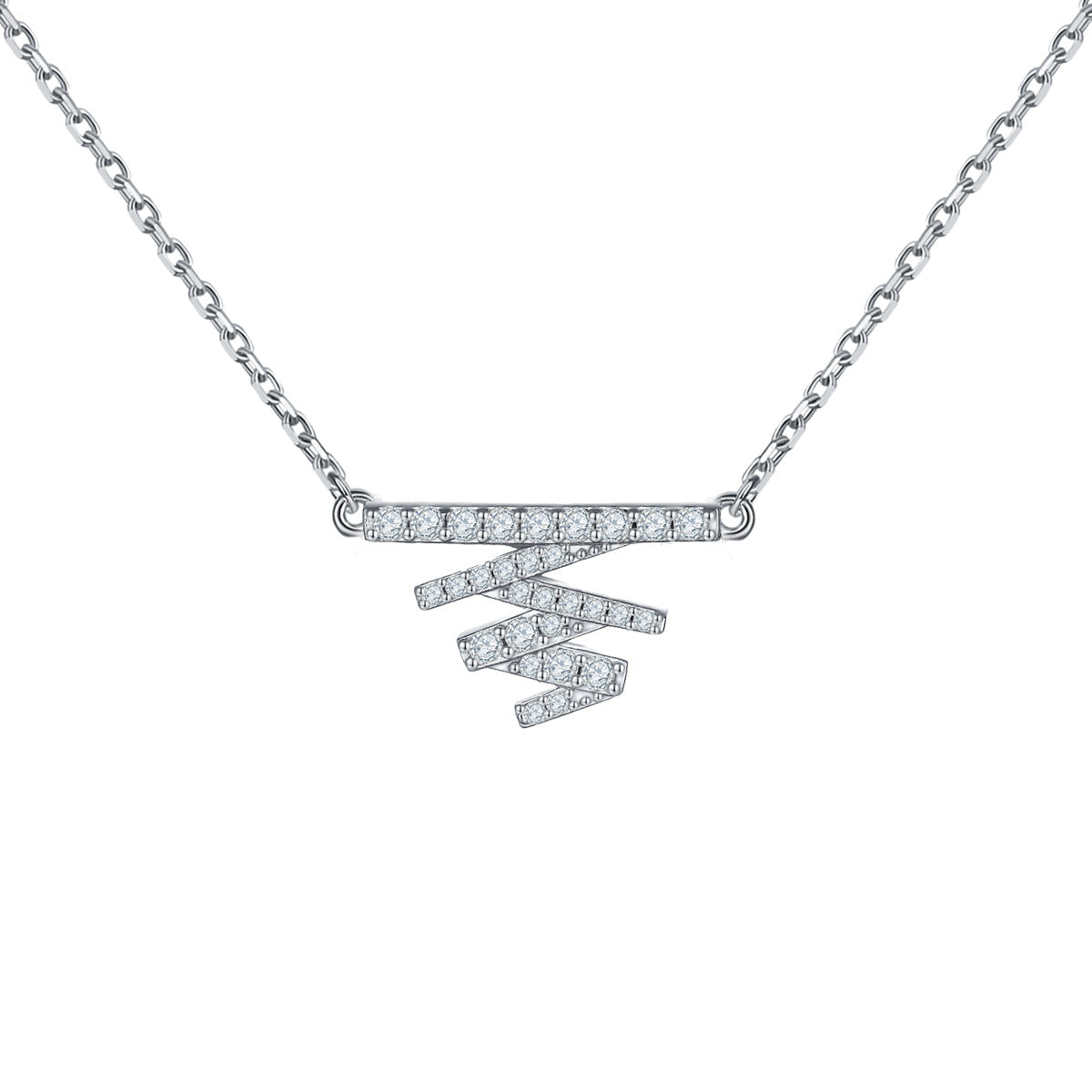 Zircon Geometrically Irregular Waves Pendant Sterling Silver Necklace