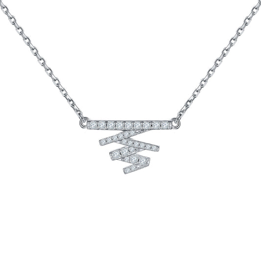 Zircon Geometrically Irregular Waves Pendant Sterling Silver Necklace