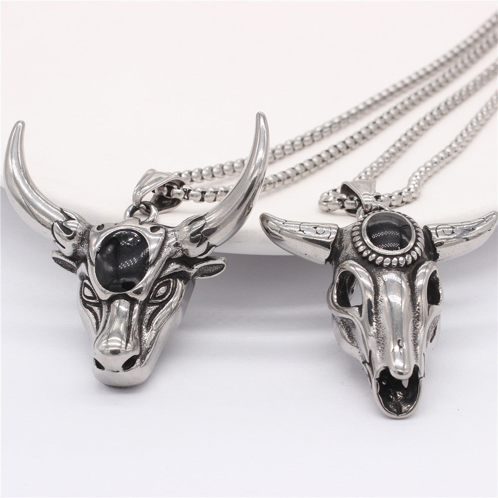 Planderful Premium Titanium Bull Head Pendant Unisex Retro Style Jewelry For Men And Women