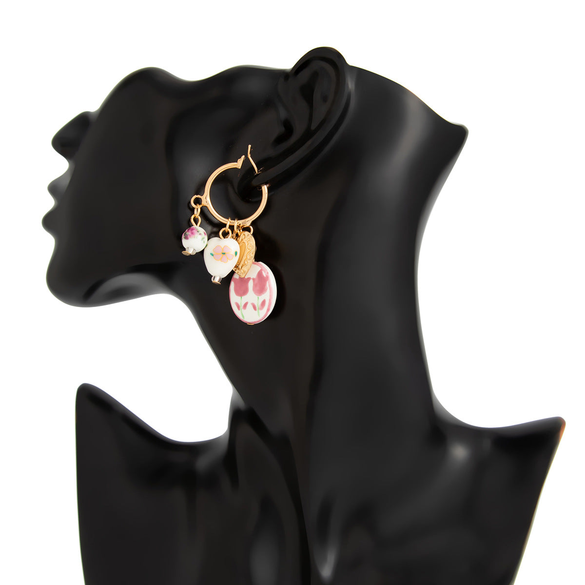Planderful Pearl Heart Pendant Earrings Vienna Verve For Women Ceramic Flower Design Stunning Statement Jewelry