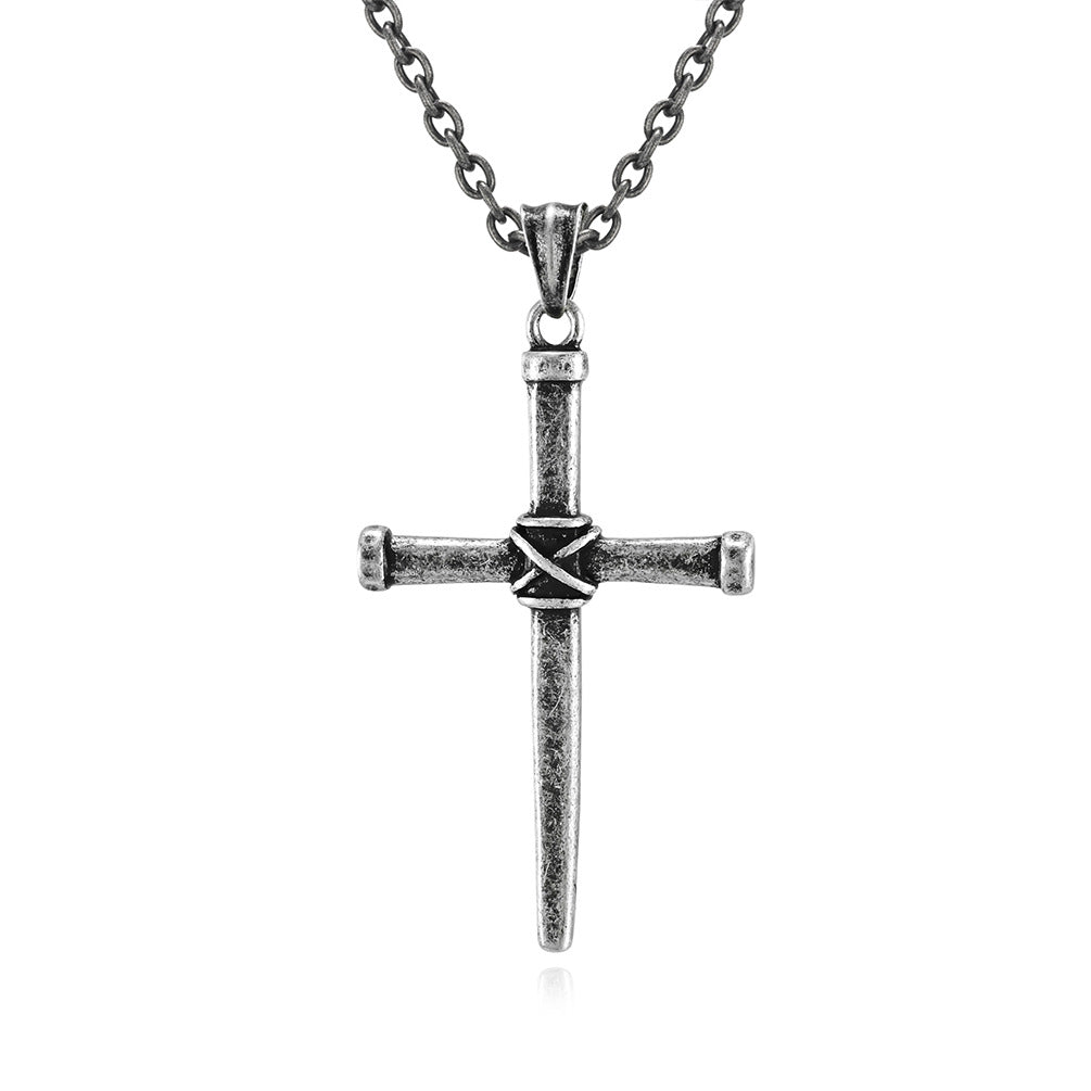 Neutral Cold Wind Retro Forged Steel Nail Cross Necklace for Men