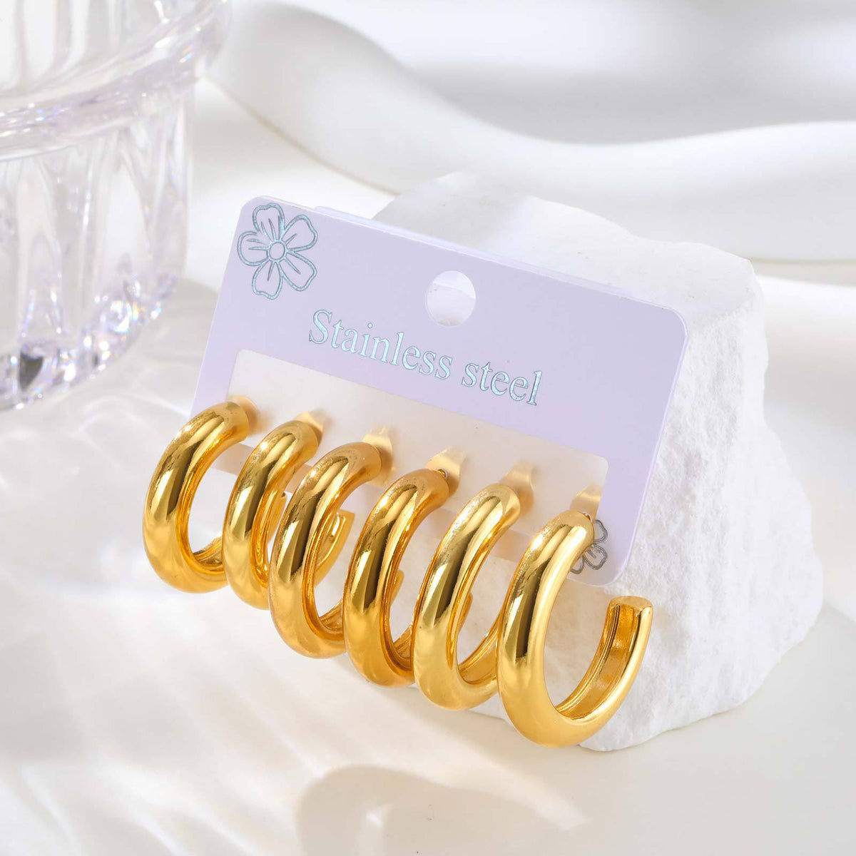 Gold-Tone Chunky Open Hoop Earrings — 3-Pair Set