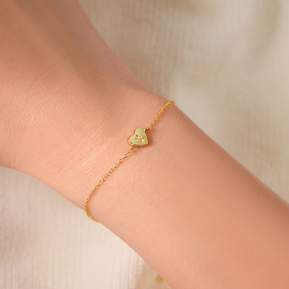 925 Sterling Silver Electroplated 14k Gold Heart-Shaped Love Bracelet European, American