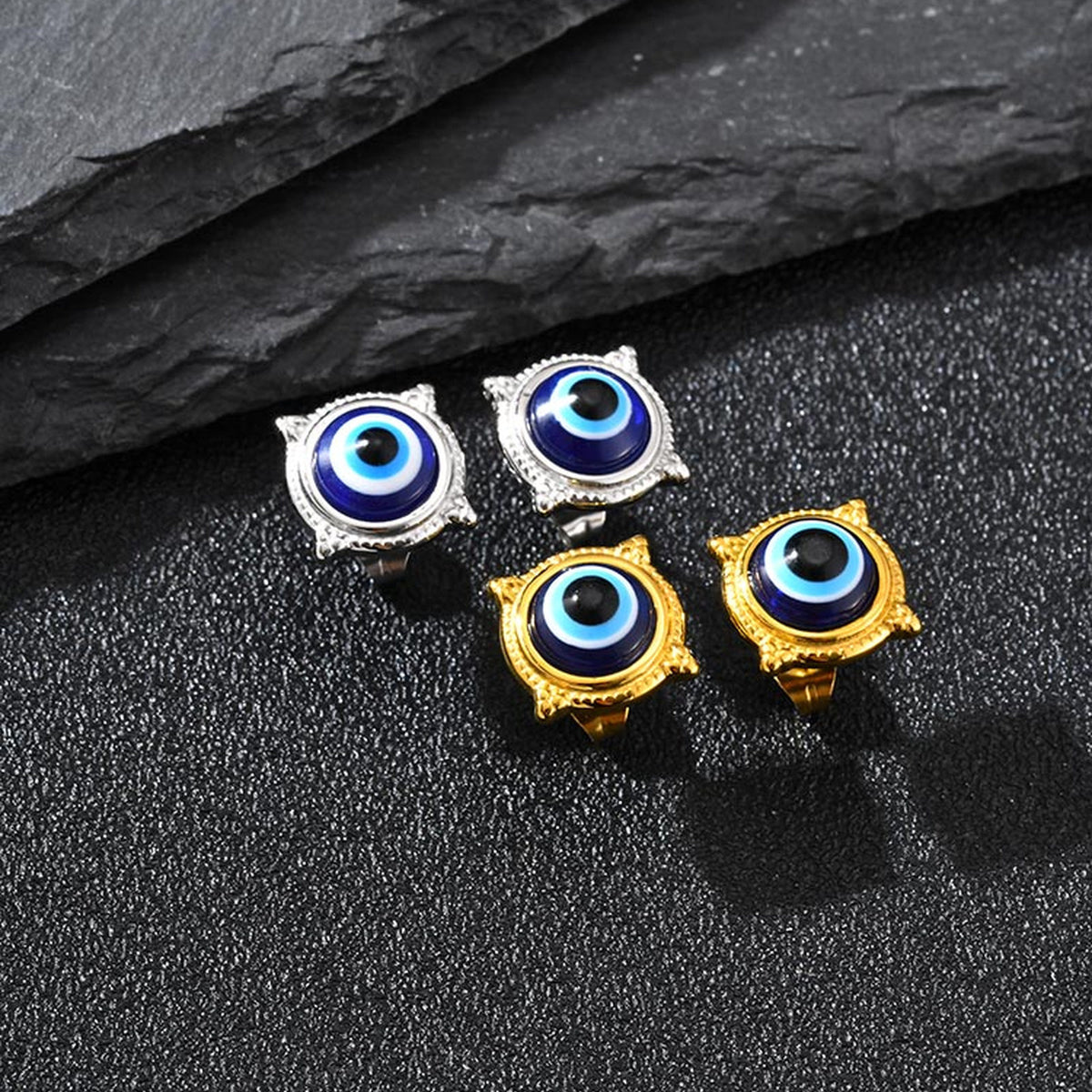 Ornate Blue Evil Eye Stud Earring — Single