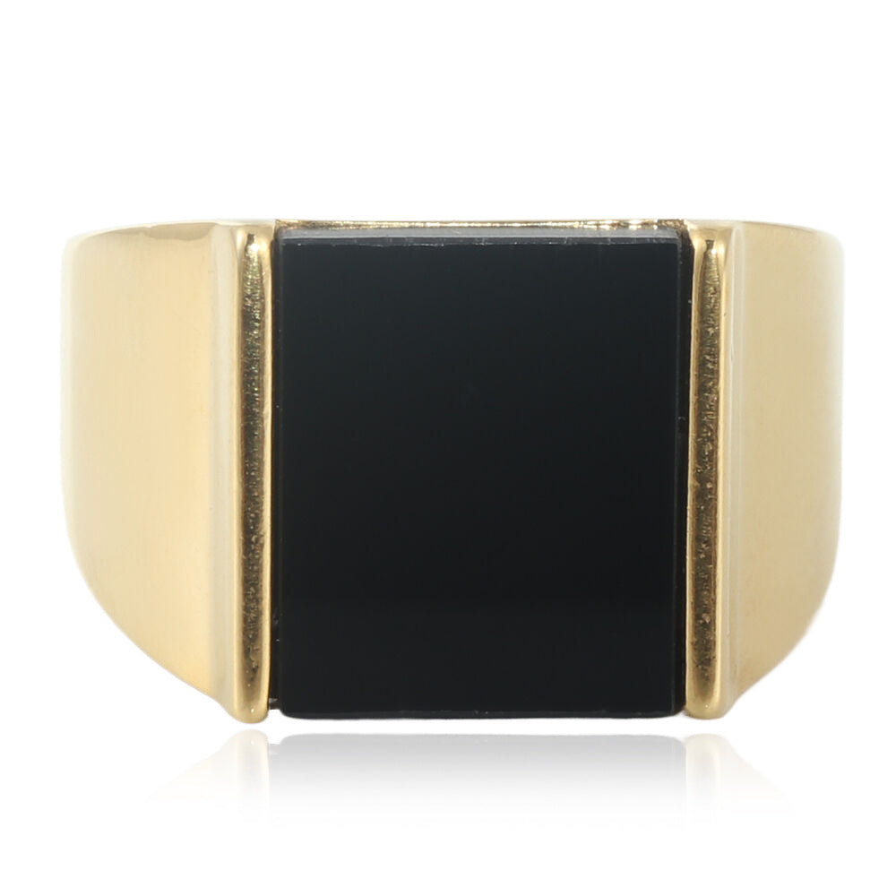 Titanium Steel Retro Square Black Stone Ring for Men - Trendy European and American Jewelry