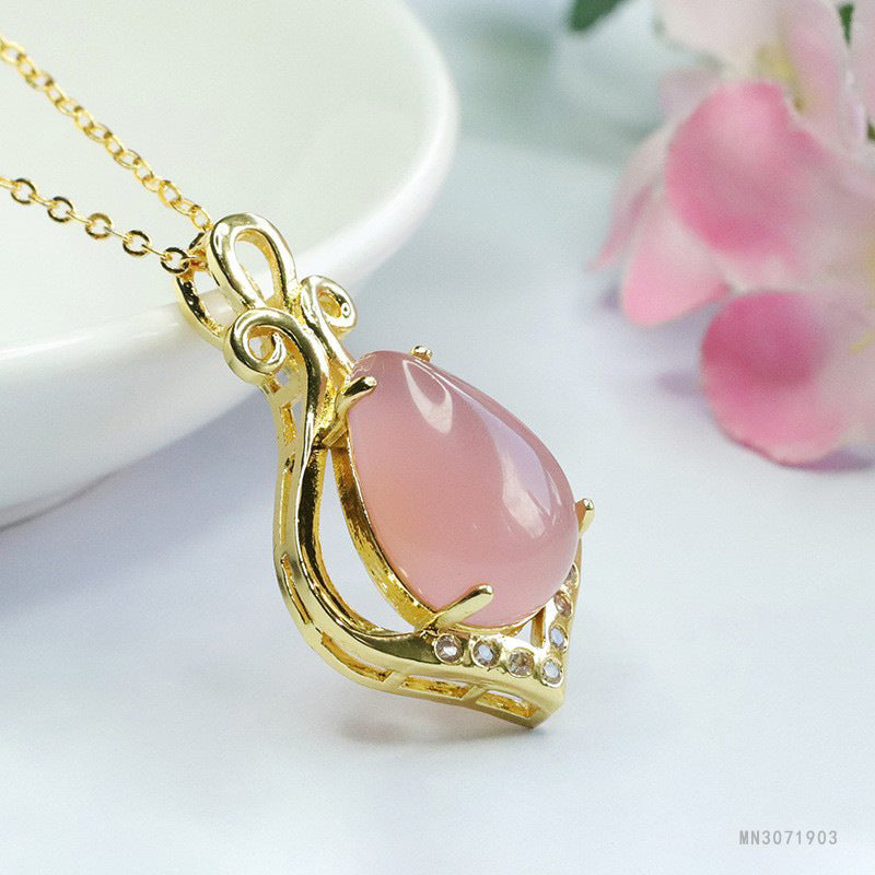 Pink Chalcedony Teardrop Pendant — No Chain