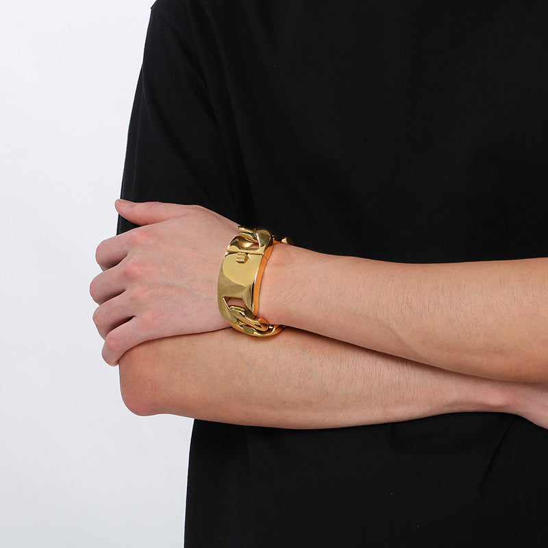 Planderful Wide Cuban Chain Bracelet For Men Titanium Steel