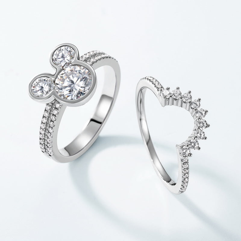 Planderful Mickey-Inspired Moissanite Sterling Silver Ring – 6.5 × 6.5 mm, 1 ct