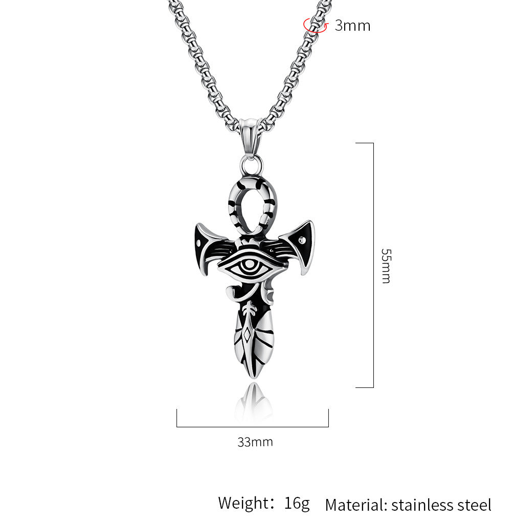 Planderful Eye of Horus Ankh Cross Necklace Titanium Steel Pendant Protector Symbol For Egyptian History Lovers