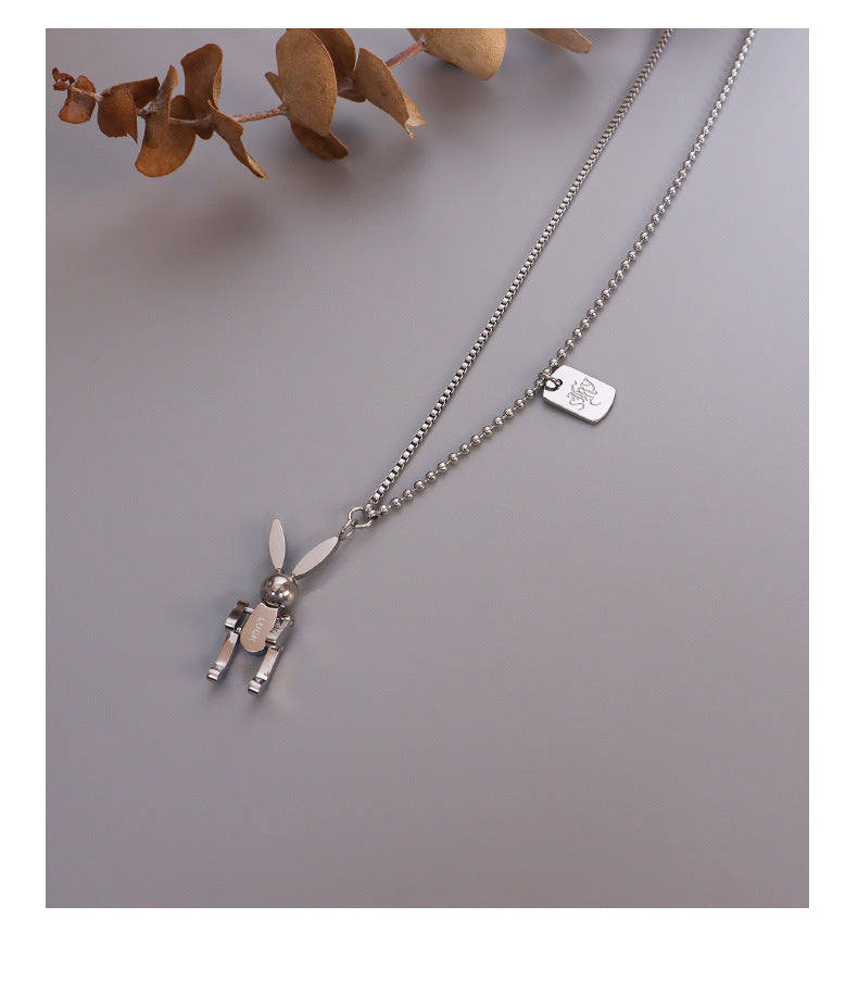 Rabbit Block Splice Titanium Steel Necklace - Korea Edition