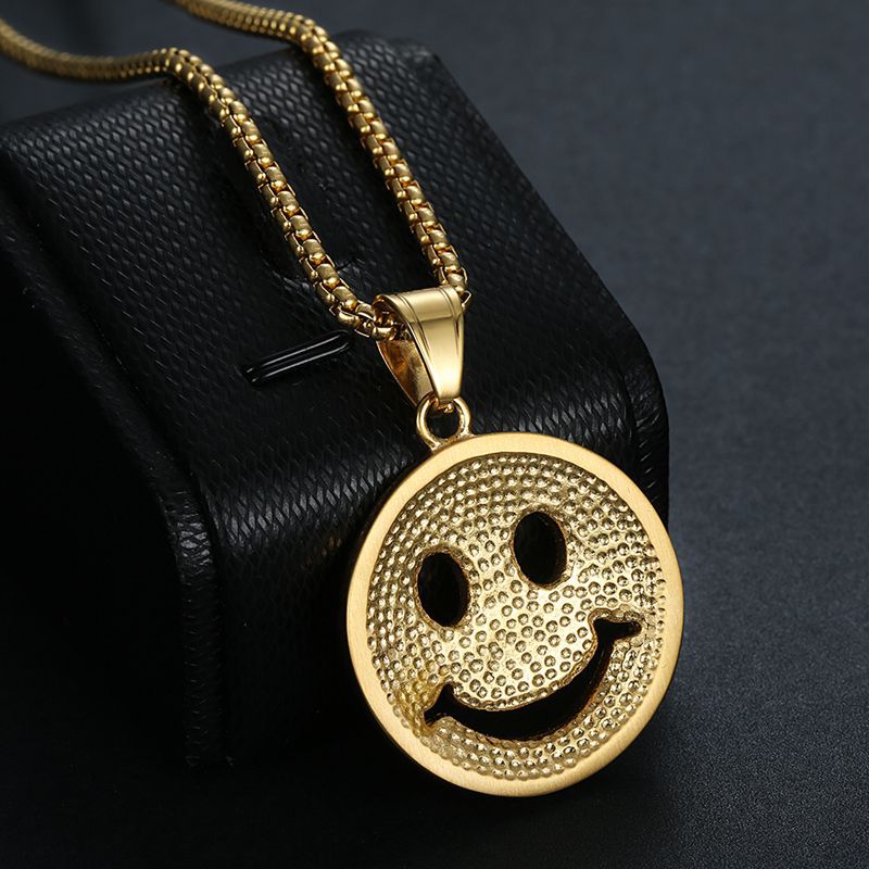 Zircon Necklace – Statement Gold Plated Steel Smile Pendant