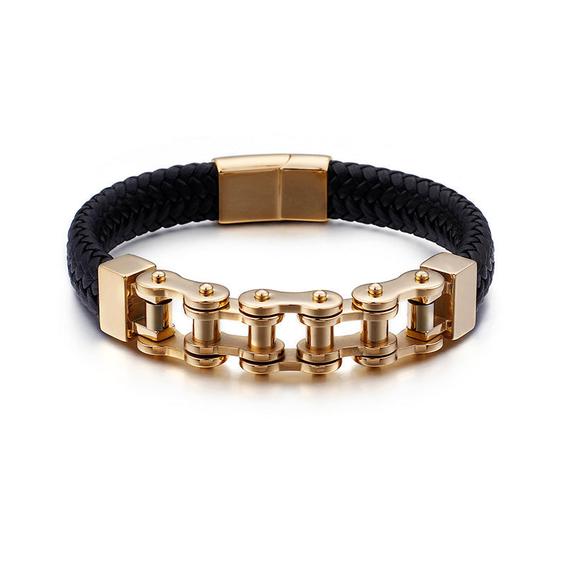 Locomotive Style Woven Leather Rope Men's Bracelet – Man Magnetic Buckle Bicycle Chain