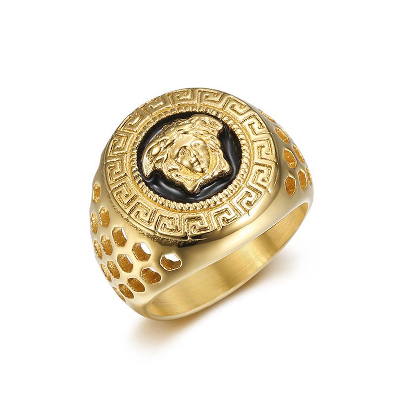 Planderful Everyday Genie Hip Hop Ring Titanium Steel Gold Plated Honeycomb Hollow Epoxy Mens Ring