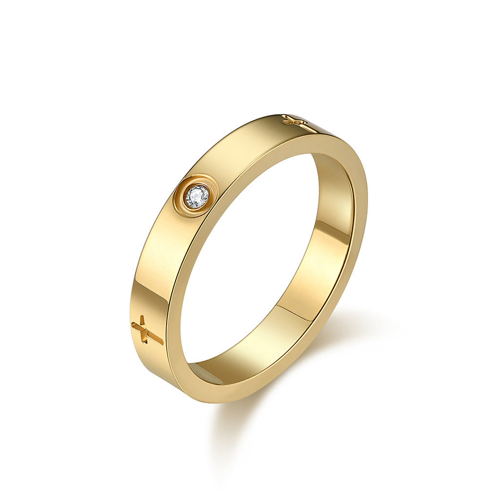 Planderful Zircon Ring For Women Cross Design Titanium Steel Light Luxury Everyday Wear
