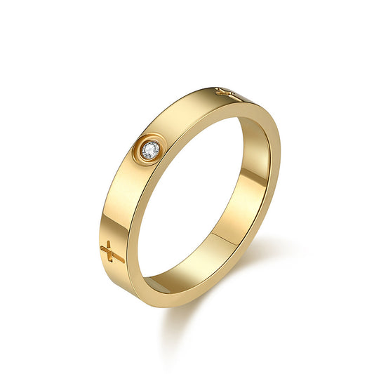 Planderful Zircon Ring For Women Cross Design Titanium Steel Light Luxury Everyday Wear