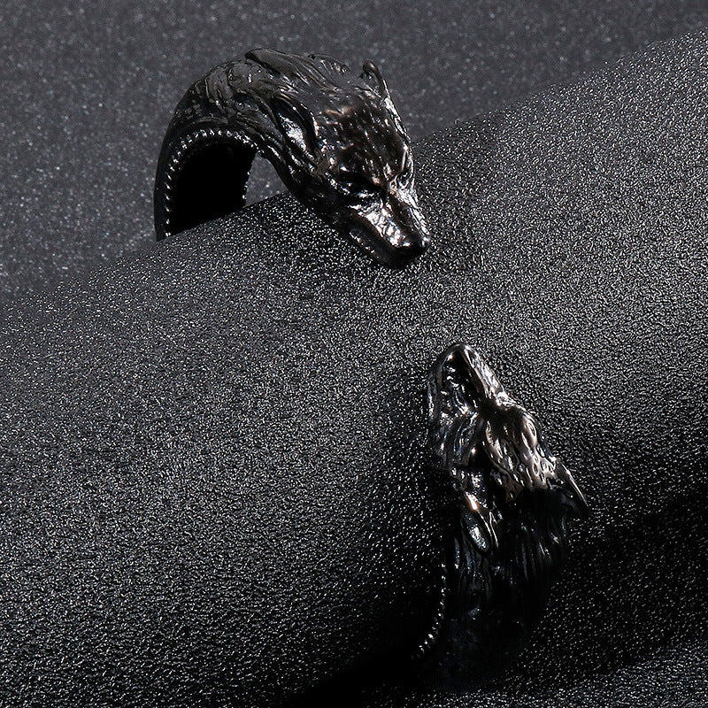 Stainless Steel Dragon Head Open Bracelet – Punk Men's