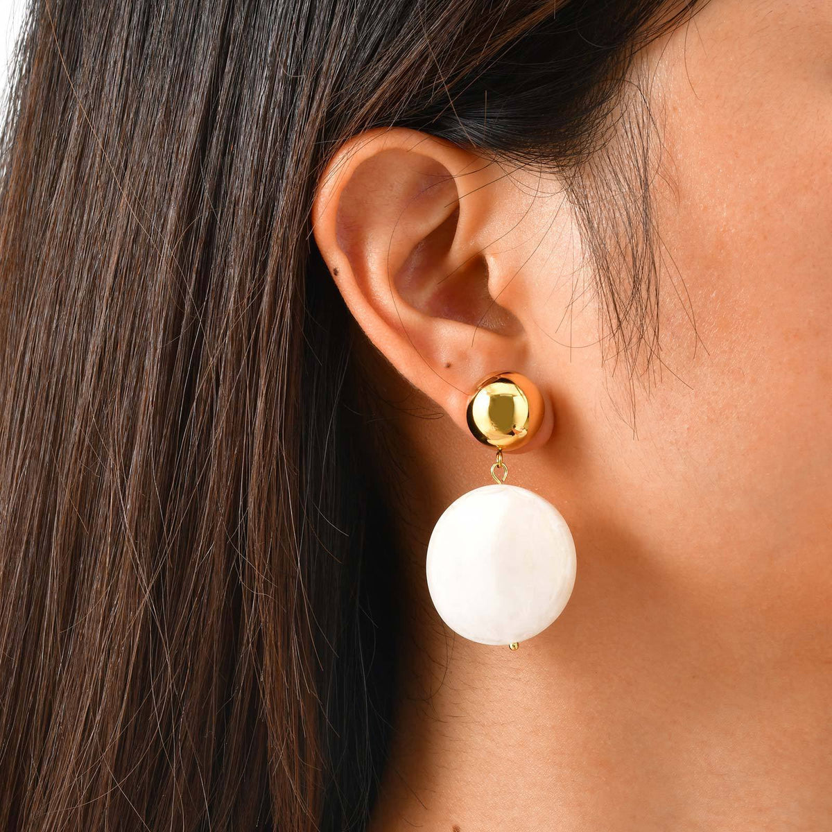 Gold-Tone Ivory Shell-Disc Drop Earrings