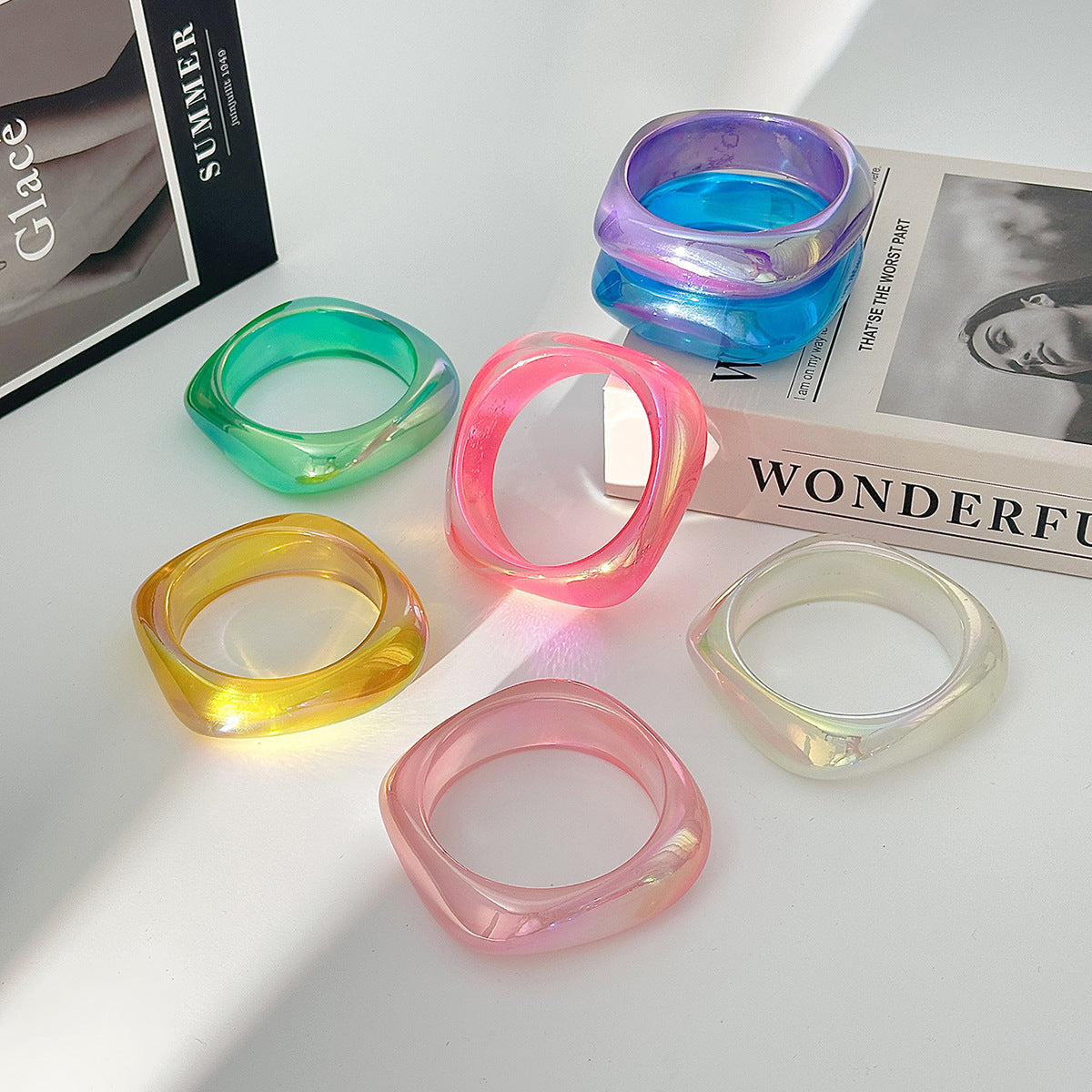 Planderful Geometric Resin Bracelet For Women Multilateral Pearlescent Finish Vienna Verve Collection Jewelry