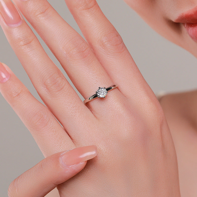925 Sterling Silver Six-Prong Zircon Ring