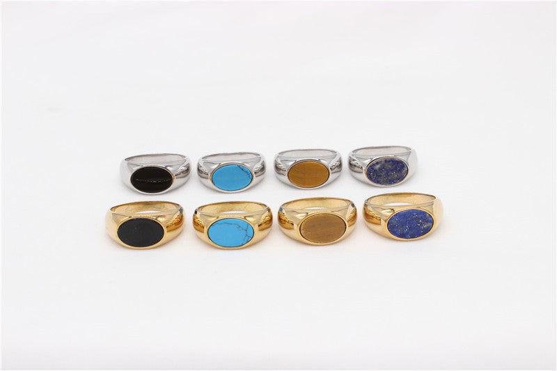Planderful Titanium Steel Ring Unisex Oval Stone Elegant Everyday Genie Collection For Men And Women