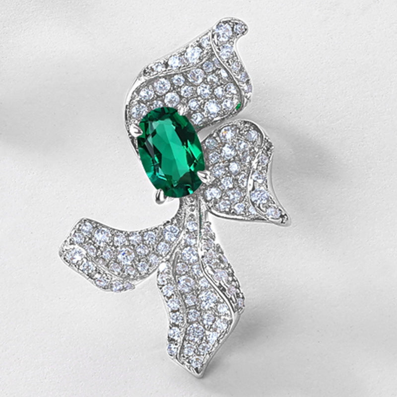 S925 Sterling Silver Lab-Grown Emerald Flower Stud Earrings
