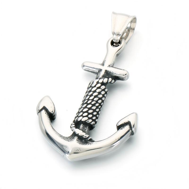 Vintage Celtic Carved Cross Anchor Necklace Iris Anchor Skull Stainless Steel Men's Pendant