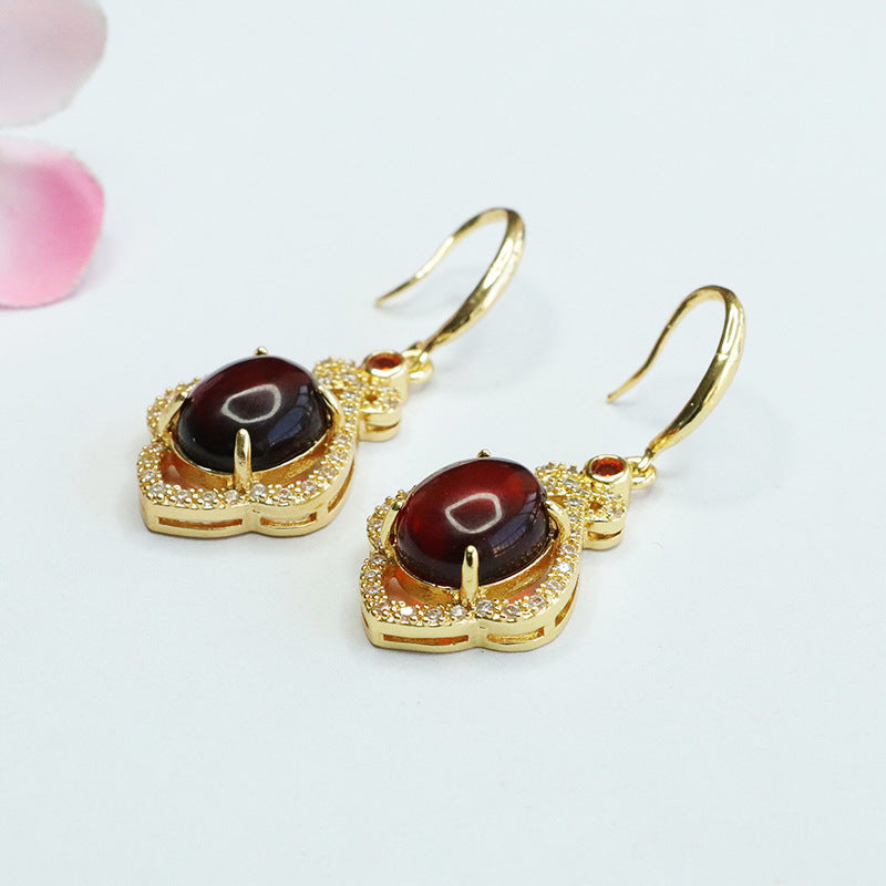 Blood Amber Floral Drop Earrings