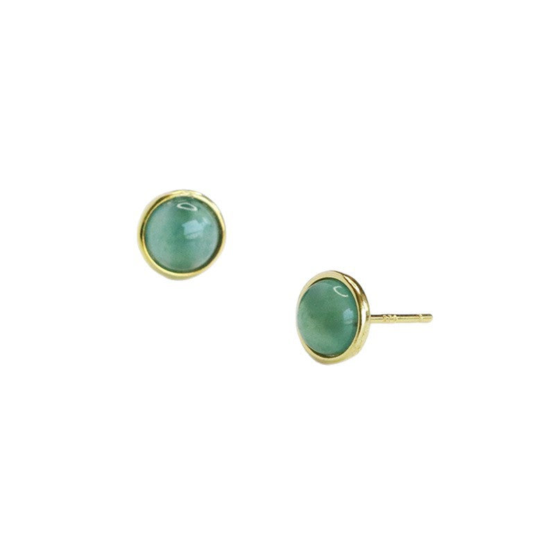 Blue-Water Jadeite Round 925 Silver Stud Earrings