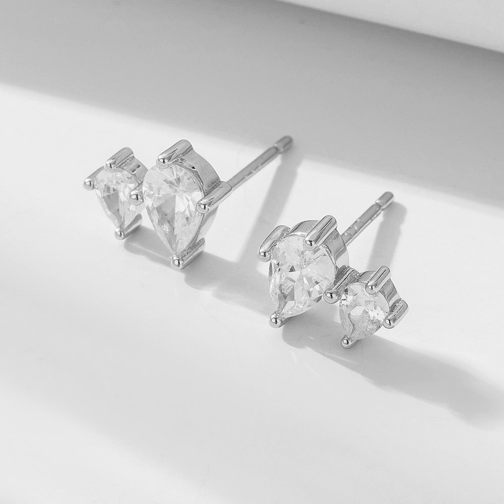 S925 Sterling Silver Water Drop Zircon Stud Earrings, Sense Commuter Zircon