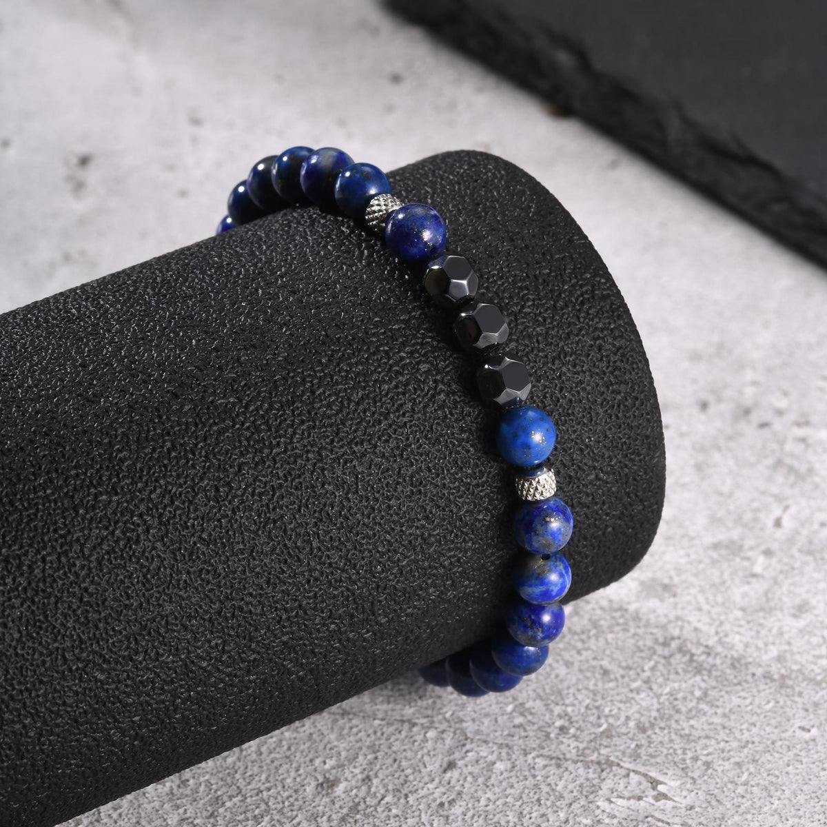 Flower Lapis Lazuli Vintage Black Stainless Steel Bracelet for Men
