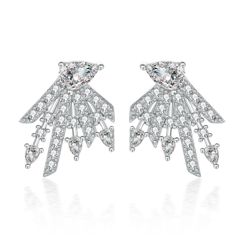 Pear Shape Zircon Firework Design Sterling Silver Stud Earrings