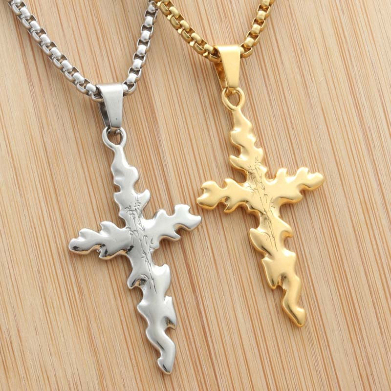 Punk Bamboo Pattern Titanium Steel Cross Pendant Necklace for Men