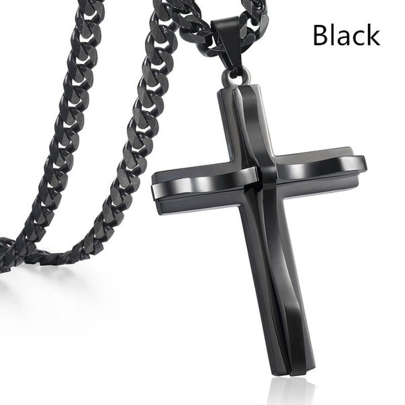 1. Planderful Double Cross Pendant Necklace for Men