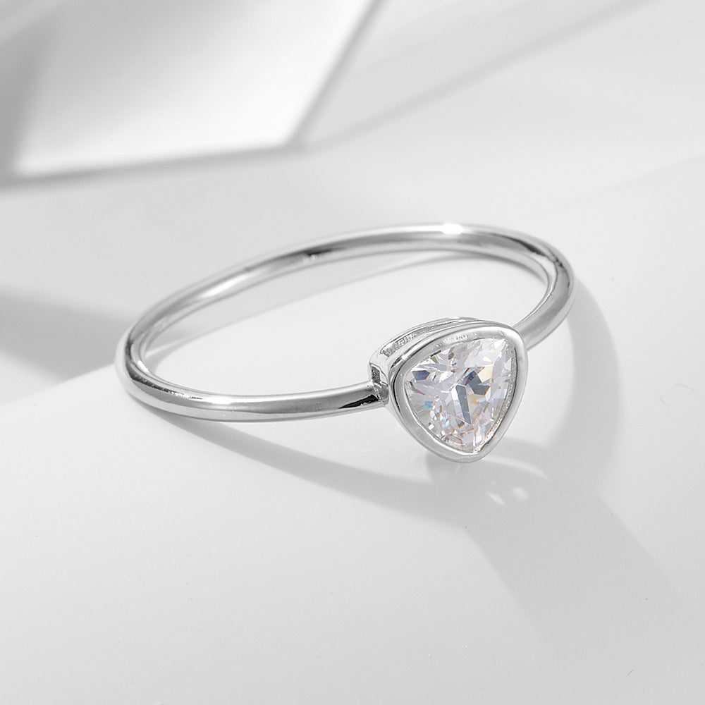 Geometric Triangle Single Zircon Ring 925 Silver Plated 14k Gold Zircon Ring