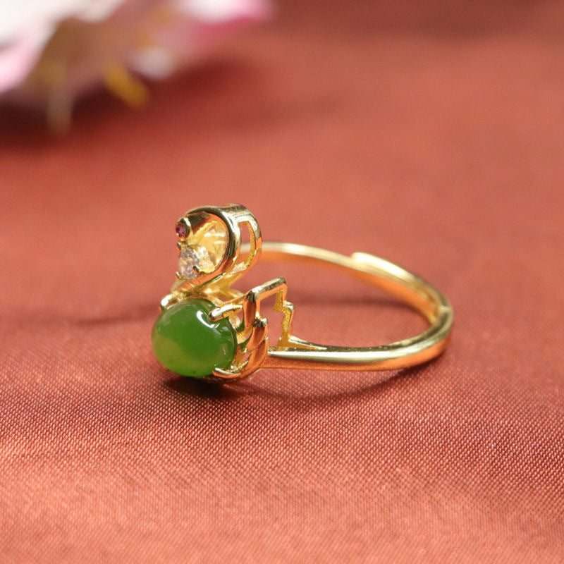 Hetian Jasper Swan Ring