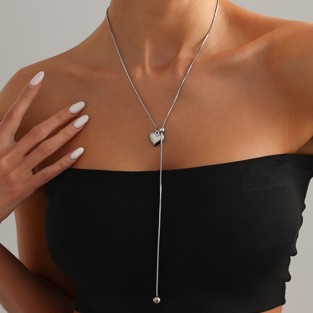 Y-Shaped Stainless Steel Snake Bone Chain Y2k Square Pearl Necklace