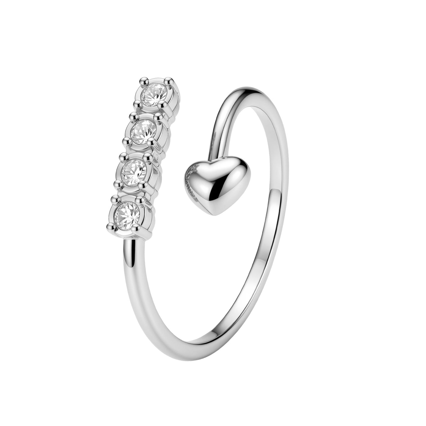 Planderful Everyday Genie Zircon Ring Four Zircon Open Stainless Steel Adjustable Jewelry For Women And Men