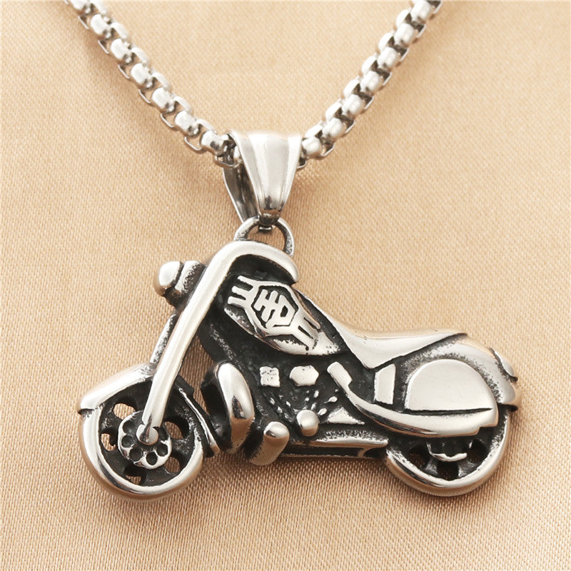 Custom Titanium Steel Motorcycle Pendant Necklace for Men - Retro Punk Style
