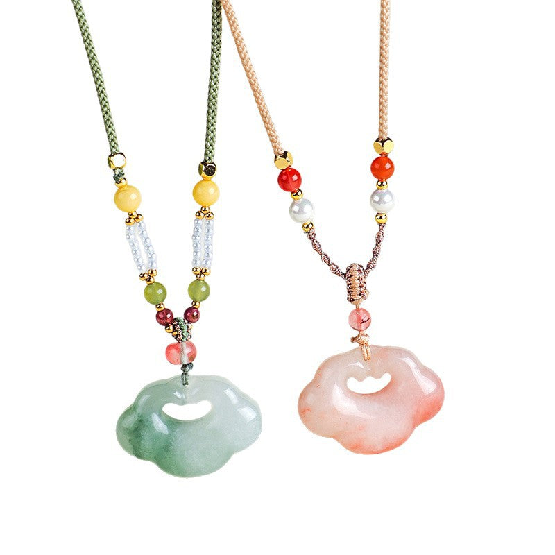 Agate Jade Pearl Ruyi Lock Pendant Necklace