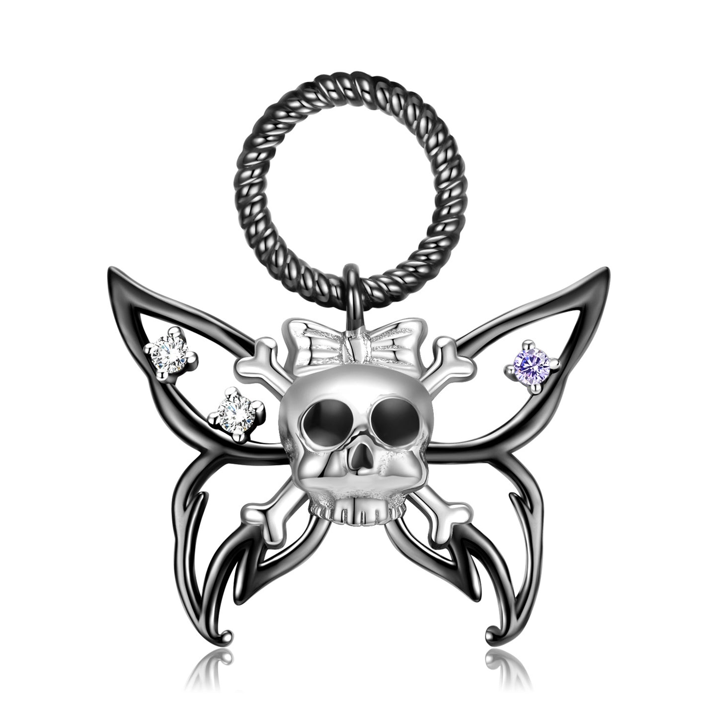 Halloween Skull Butterfly Pendant Silver Necklace