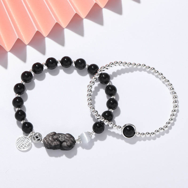 Unique and Personalized Sterling Silver Obsidian Bracelet for Girlfriends by Planderful Collection