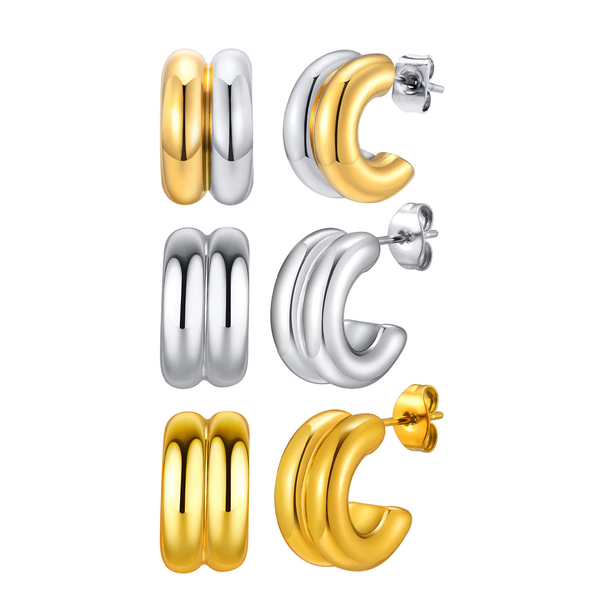 Triple-Band Hoop Earrings — Three Finishes