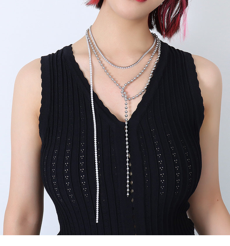 Spicy Girl Tassel Necklace with Gold Ball Zircon Accent