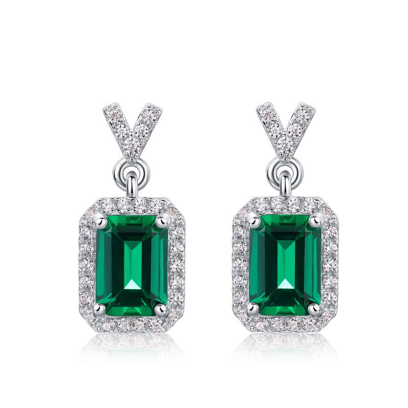 S925 Sterling Silver Lab-Grown Emerald Geometric Stud Earrings